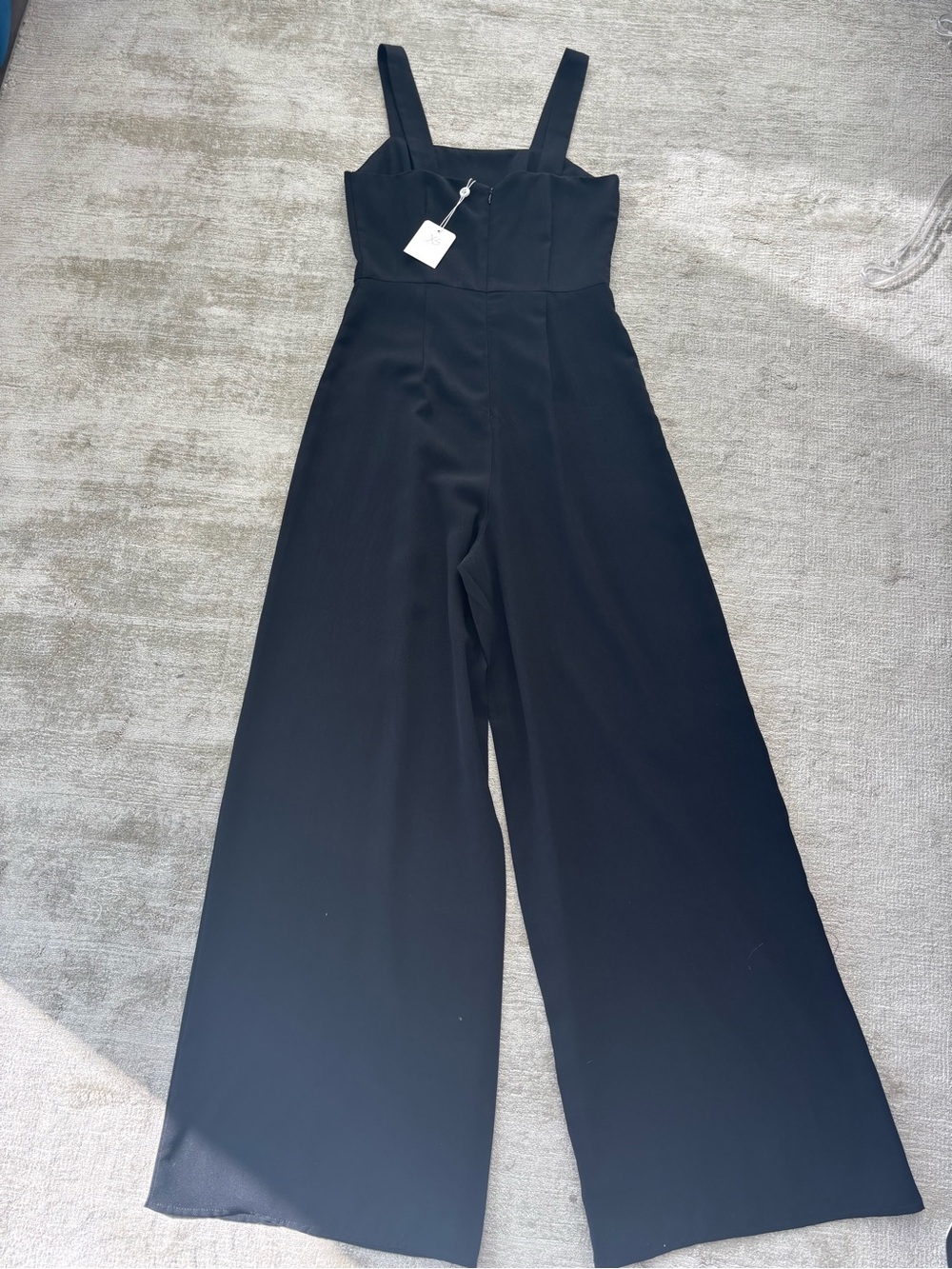 Black Square-Neck Wide-Leg Jumpsuit with Straps